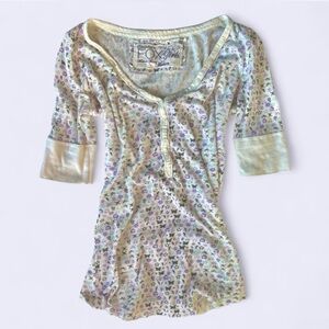 Floral Print Top - Cream and Purple